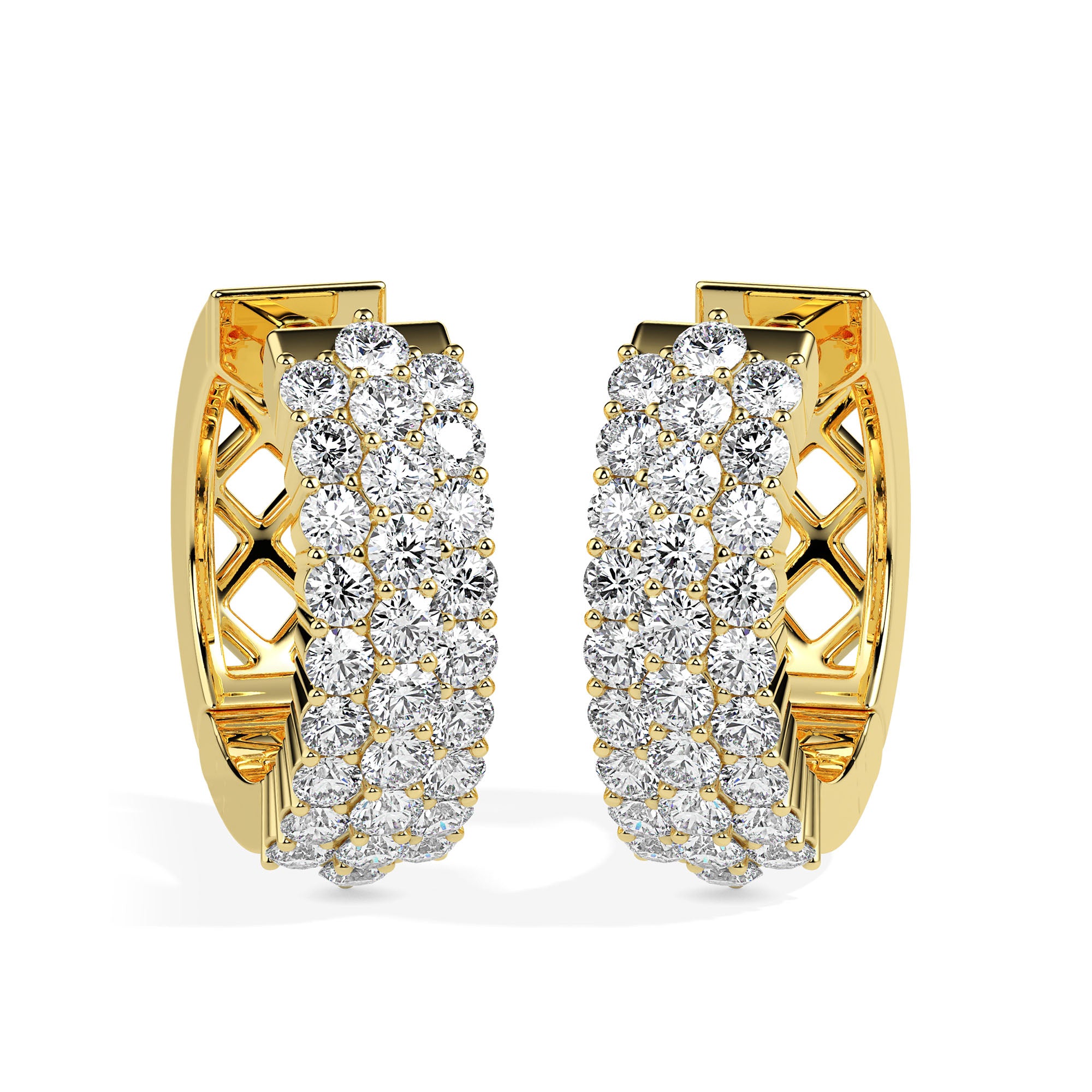 cluster pave diamond hoop earrings in yellow gold