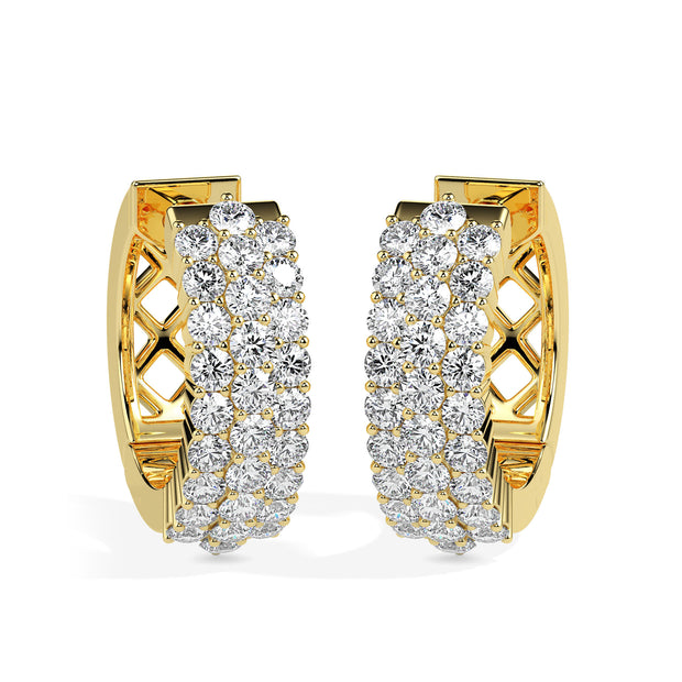 cluster pave diamond hoop earrings in yellow gold