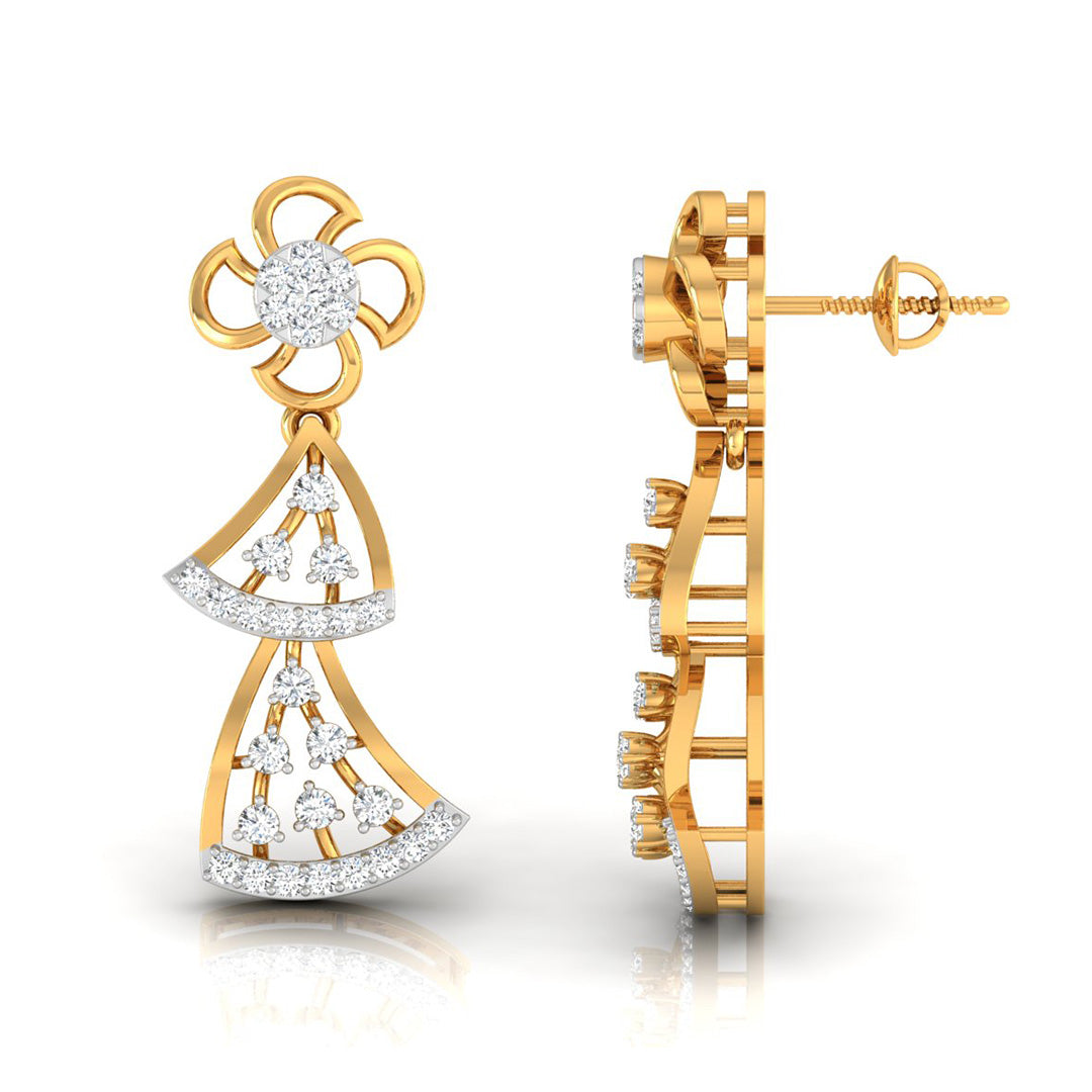 round diamond dangler earrings in yellow gold