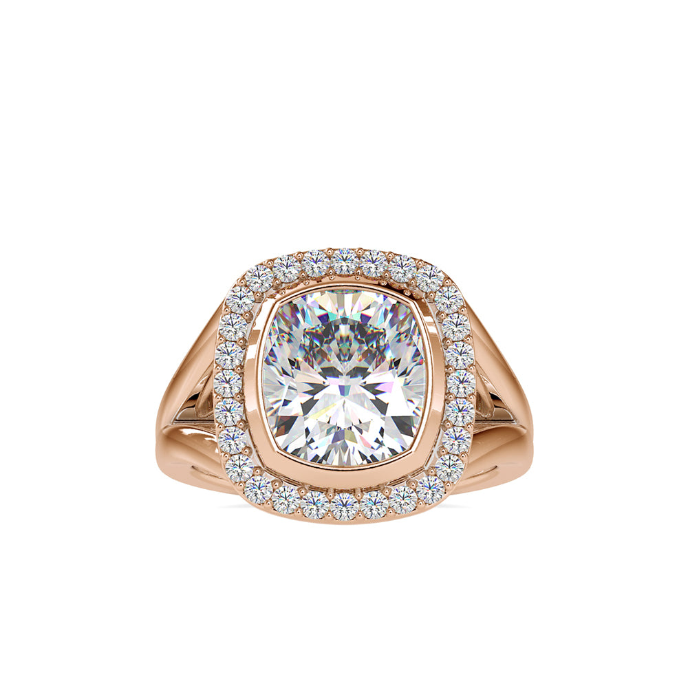 cushion bezel halo lab-grown diamond ring in rose gold