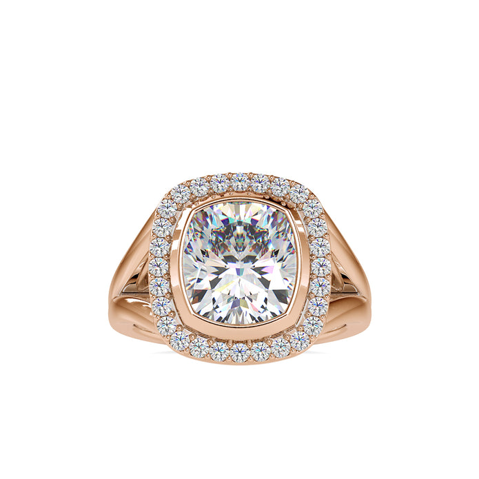 cushion bezel halo lab-grown diamond ring in rose gold