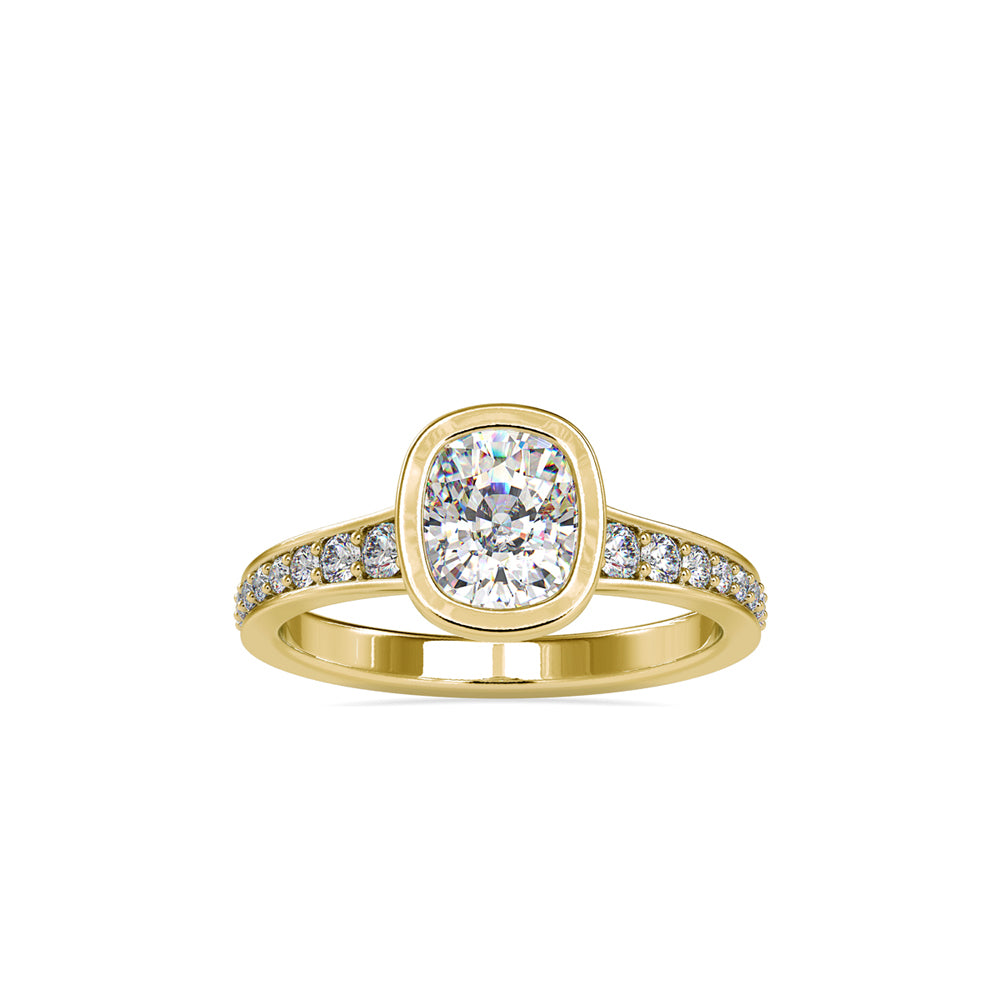 cushion bezel diamond ring in yellow gold