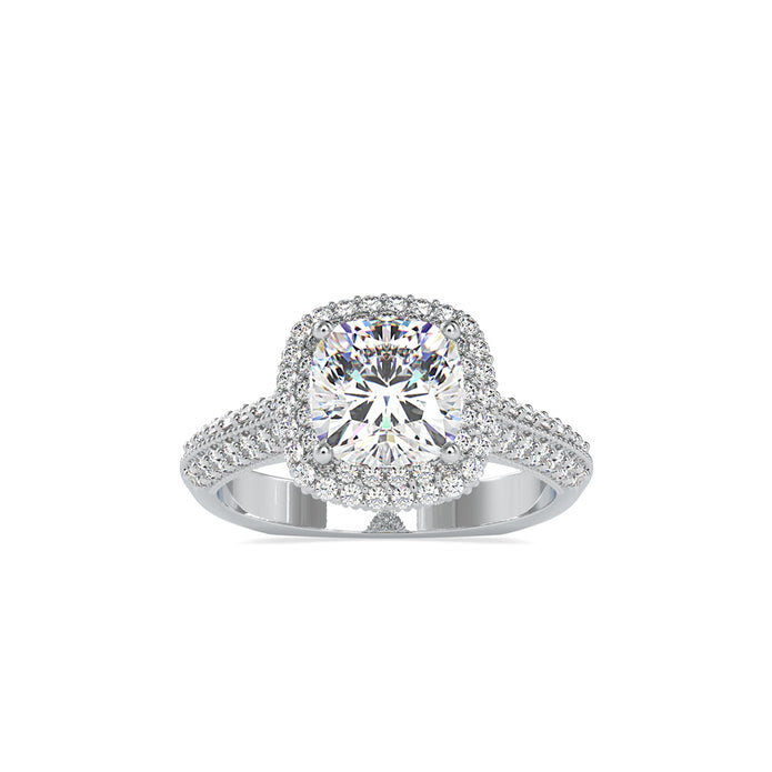 cushion cut double halo lab-grown diamond ring in white gold