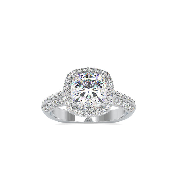 cushion cut double halo lab-grown diamond ring in white gold