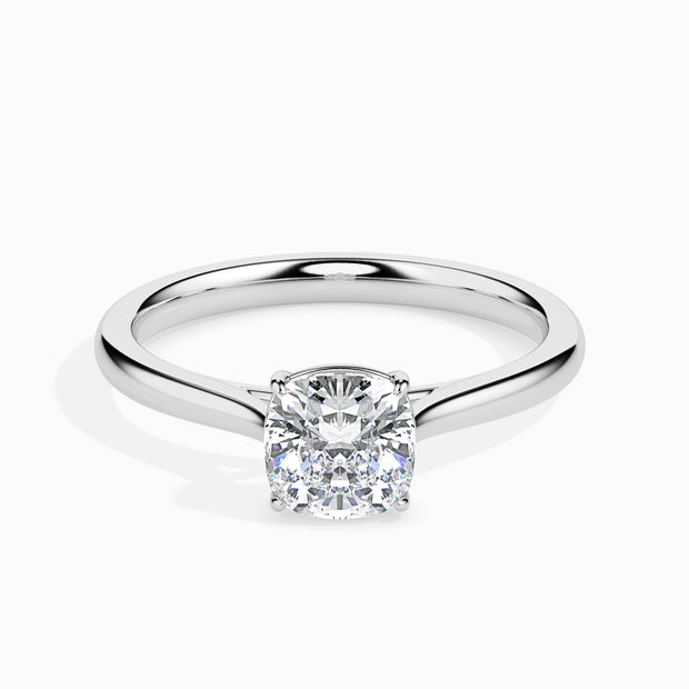 cushion cut solitaire diamond ring in white gold