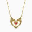 dolphin embrace red heart diamond necklace in yellow gold