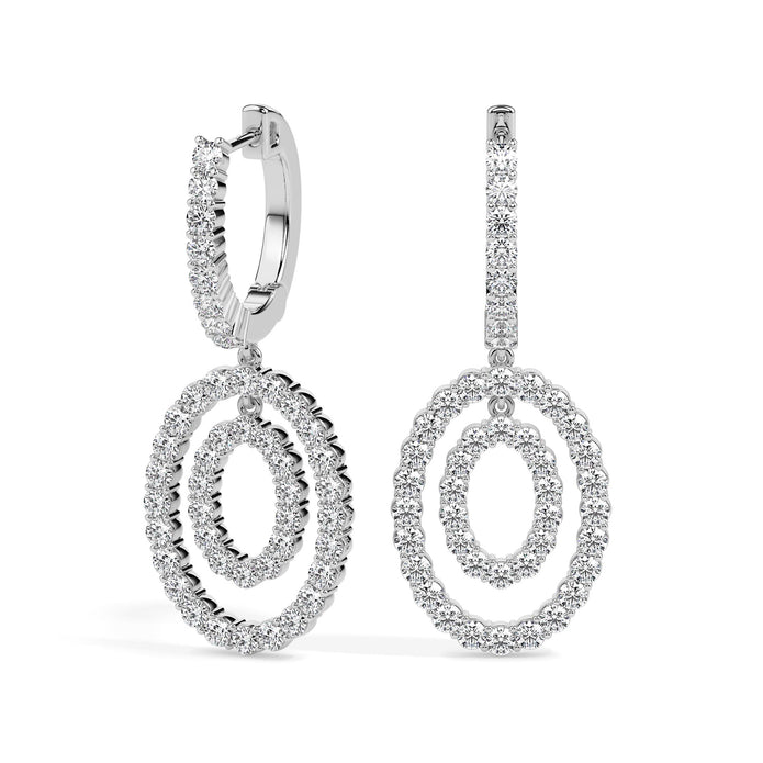 double oval halo diamond hoop earrings in white gold