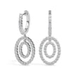 double oval halo diamond hoop earrings in white gold