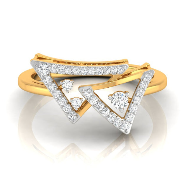 double triangle shape diamond ring in yellow gold