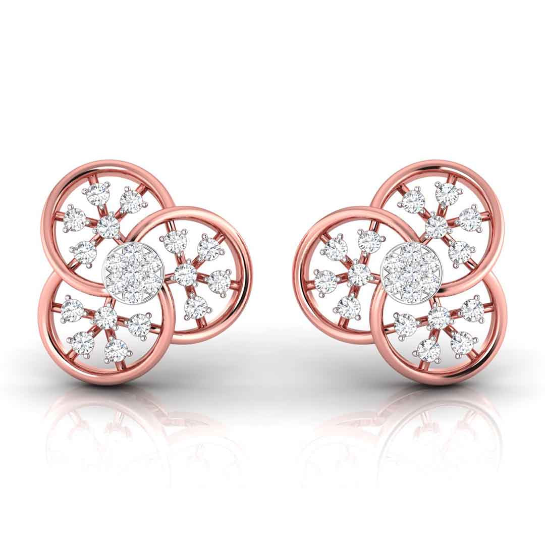 floral round diamond stud earrings in rose gold