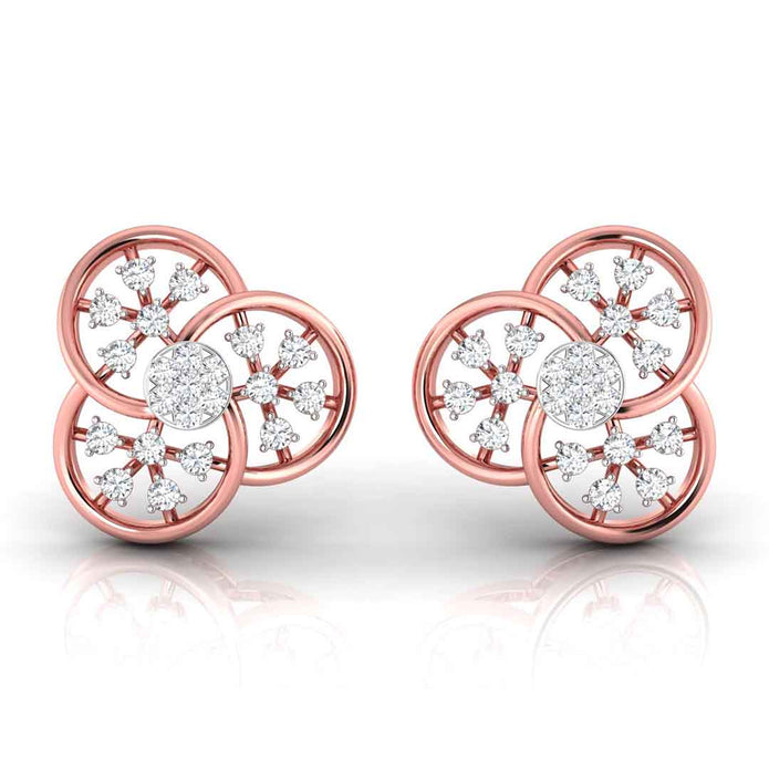 floral round diamond stud earrings in rose gold