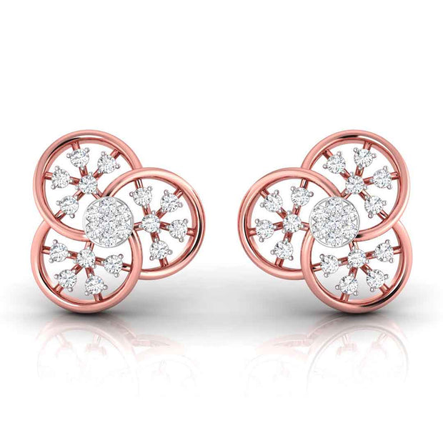 floral round diamond stud earrings in rose gold