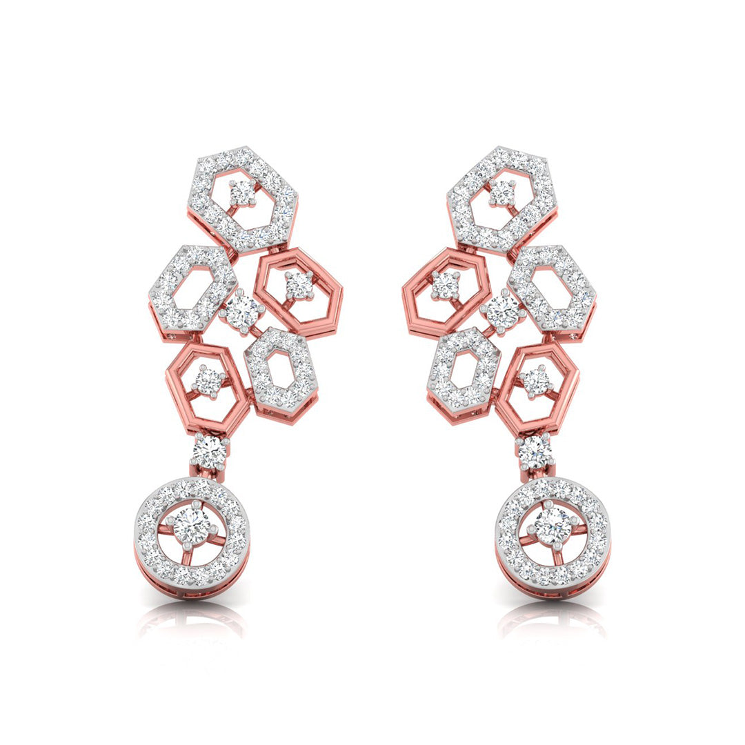 round diamond dangler earrings in rose gold