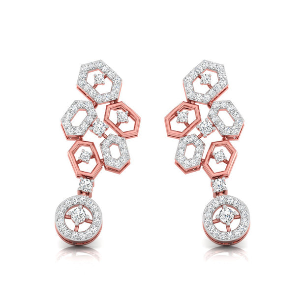 round diamond dangler earrings in rose gold