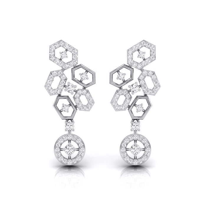 round diamond dangler earrings in white gold