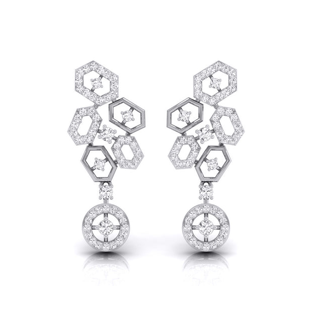 round diamond dangler earrings in white gold