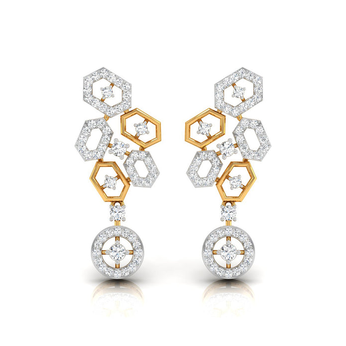 round diamond dangler earrings in yellow gold