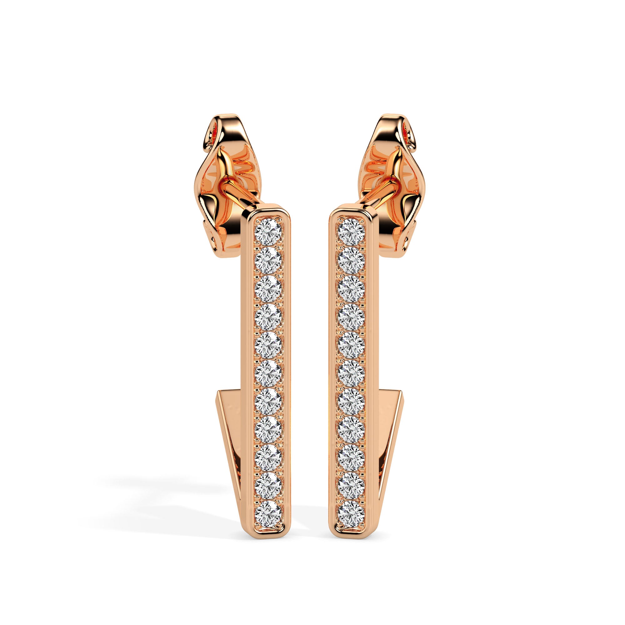 vertical bar diamond drop earrings in rose gold