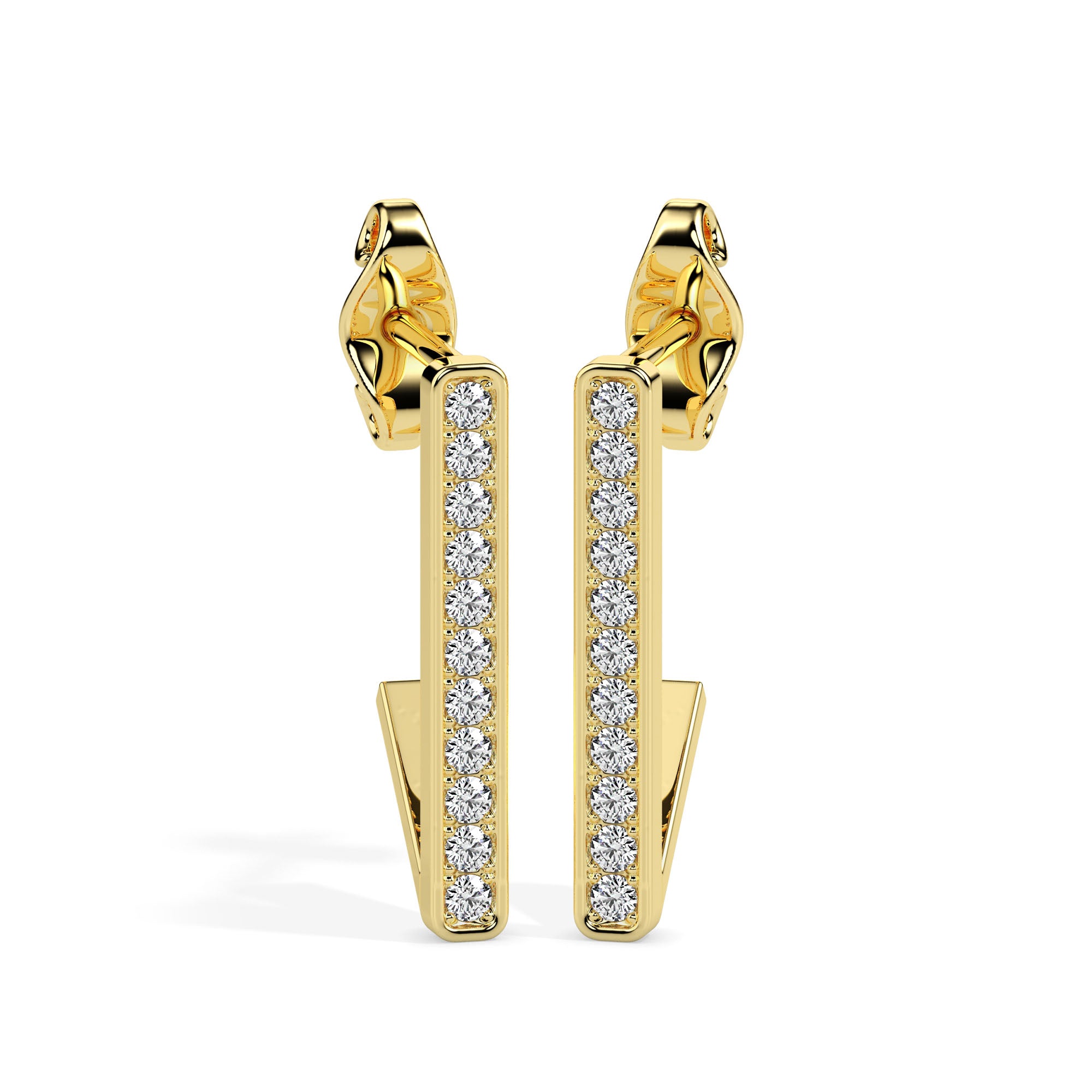 vertical bar diamond drop earrings in yellow gold