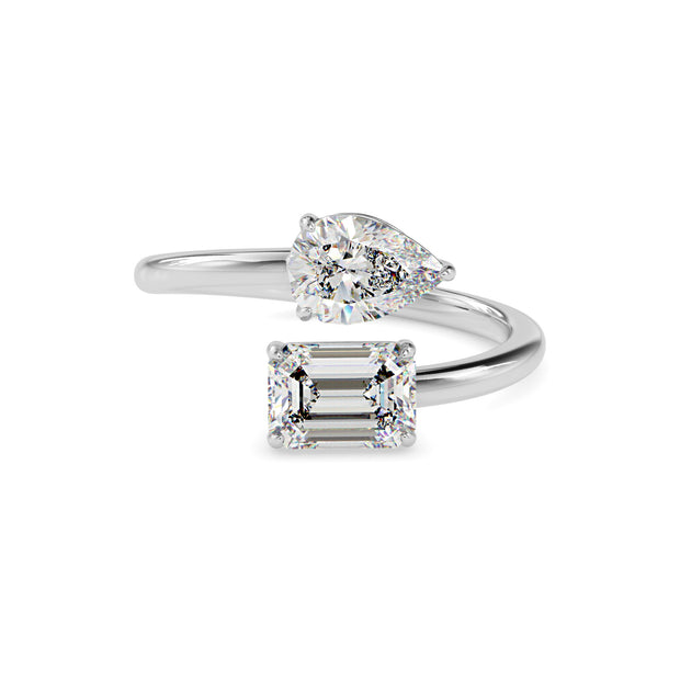emerald and pear toi et moi lab-grown diamond ring in white gold