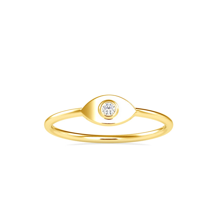 evil eye bezel diamond ring in yellow gold