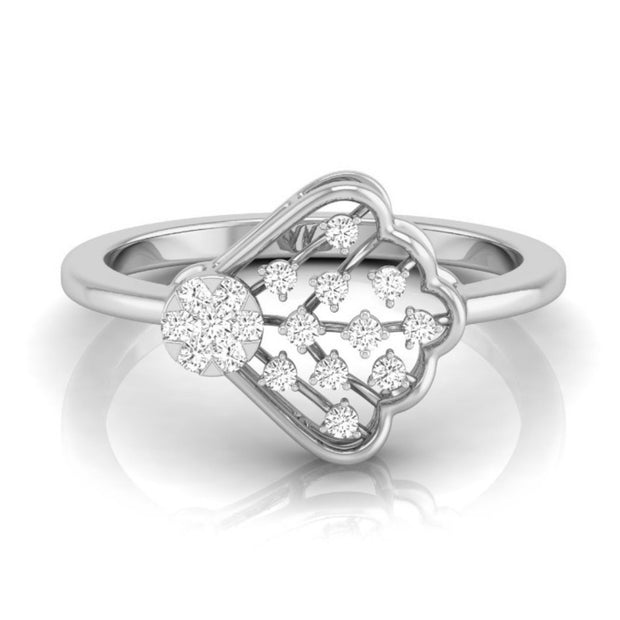 fan-shaped round cut lab-grown diamond ring in white gold