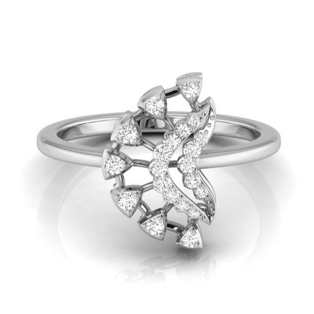 fan shape round cut lab-grown diamond ring in white gold