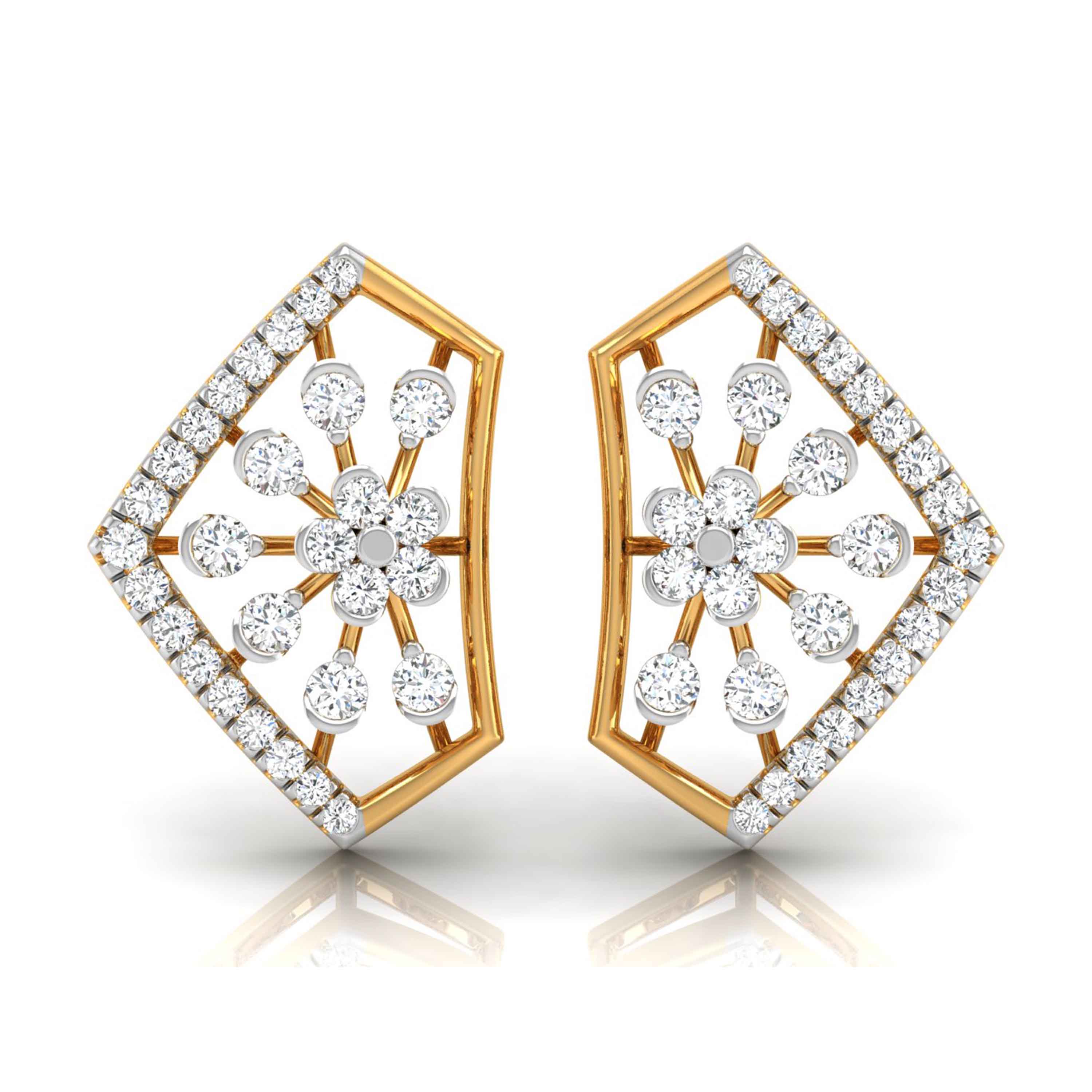 floral cluster diamond stud earrings in yellow gold