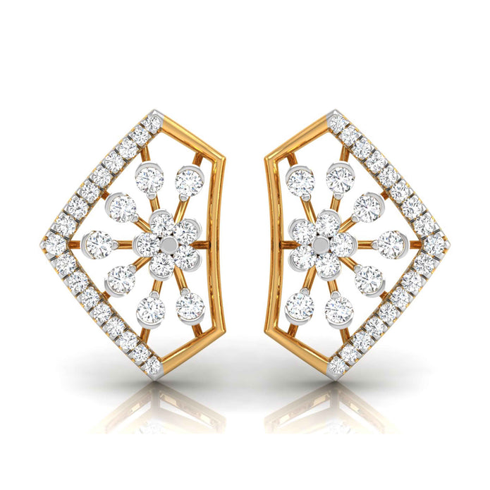 floral cluster diamond stud earrings in yellow gold