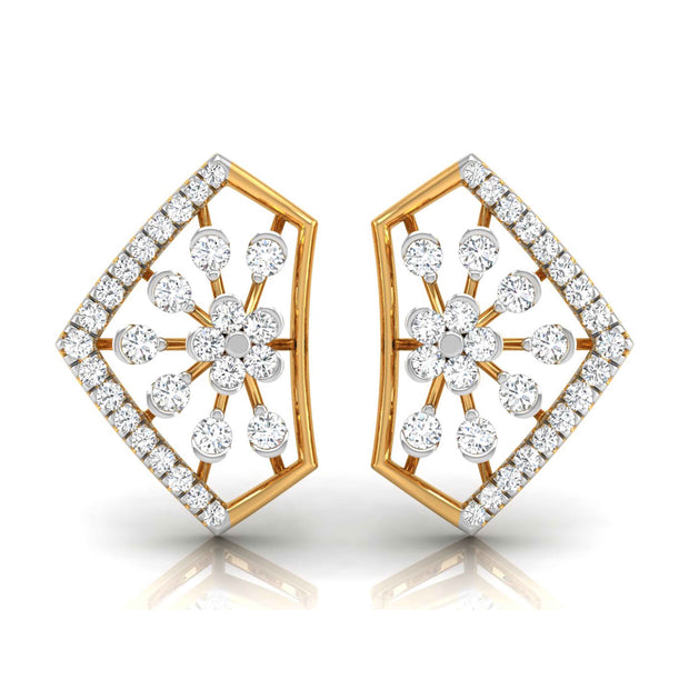 floral cluster diamond stud earrings in yellow gold