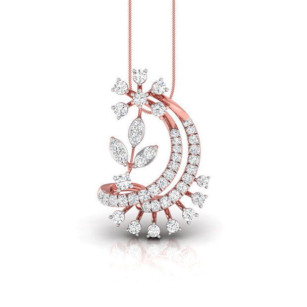 Floral Crescent Moon Lab-Grown Diamond Rose Gold Pendant Necklace