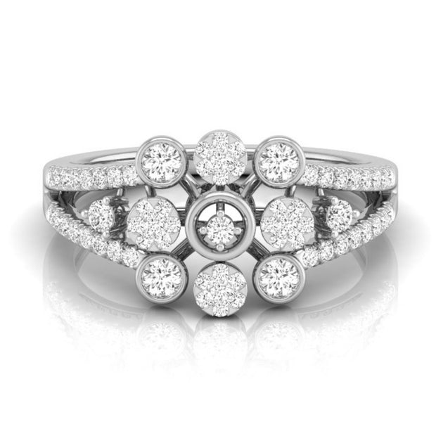 floral halo cocktail diamond ring in white gold