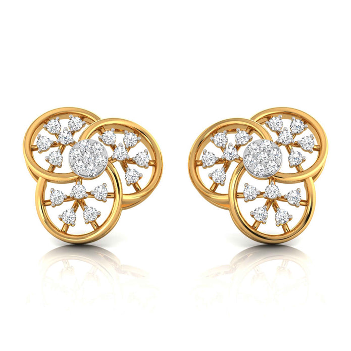 floral round diamond stud earrings in yellow gold