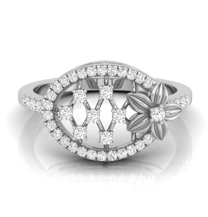 floral oval shape lab-grown diamond ring white gold