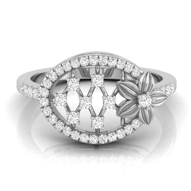 floral oval shape lab-grown diamond ring white gold