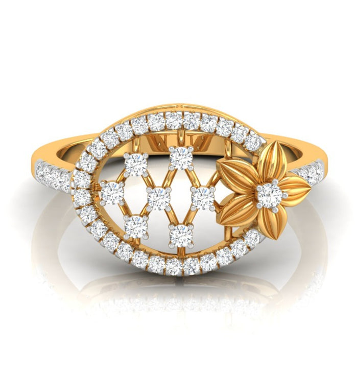 floral oval lab-grown diamond ring yellow gold