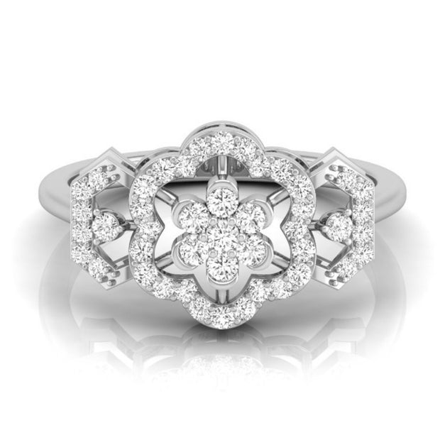 floral prong cluster diamond ring in white gold