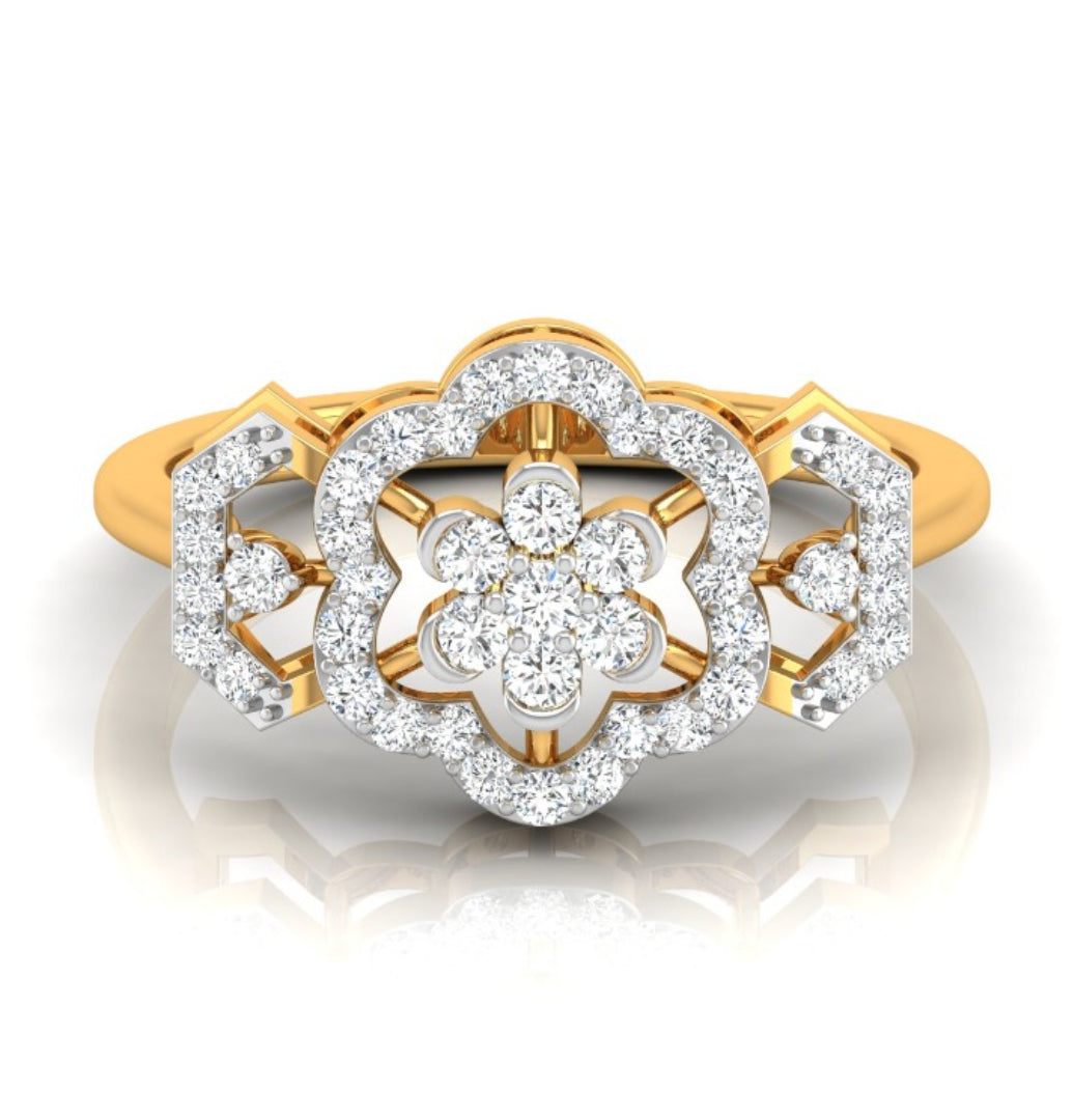 floral prong cluster diamond ring in yellow gold
