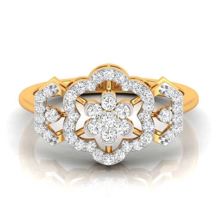 floral prong cluster diamond ring in yellow gold