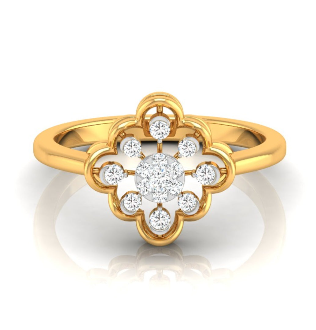 floral round cut cluster lab-grown diamond ring in yellow gold