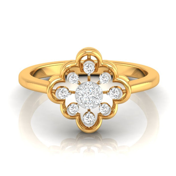 floral round cut cluster lab-grown diamond ring in yellow gold