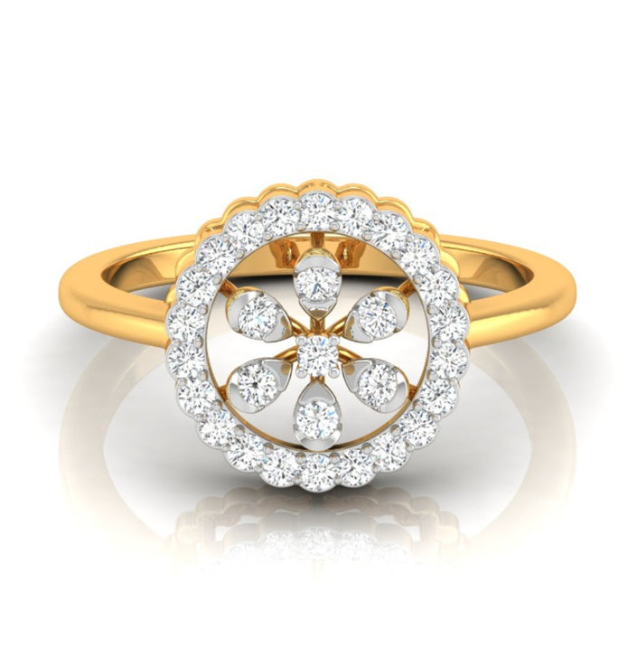 Floral Round Cut Halo Lab-Grown Diamond Yellow Gold Ring