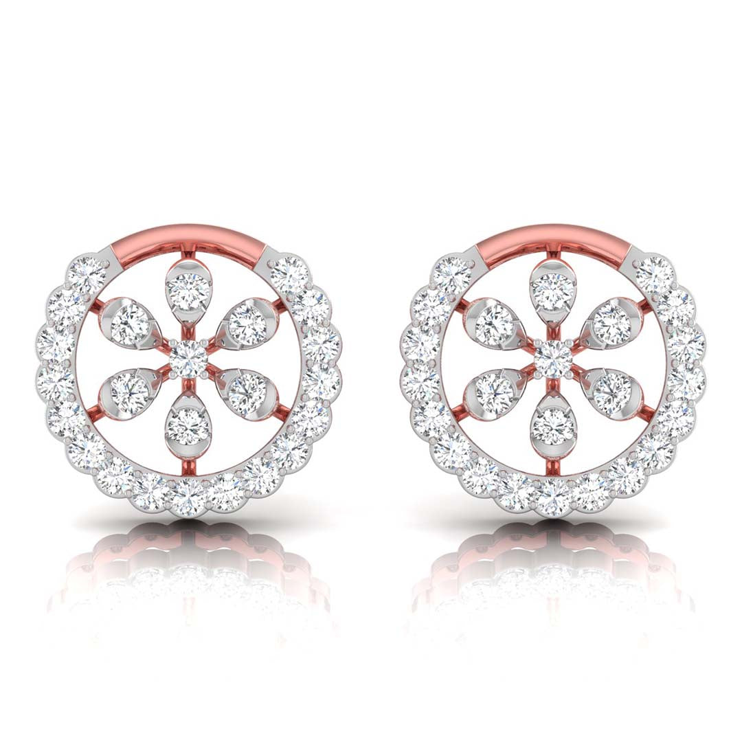 floral round diamond stud earrings in rose gold