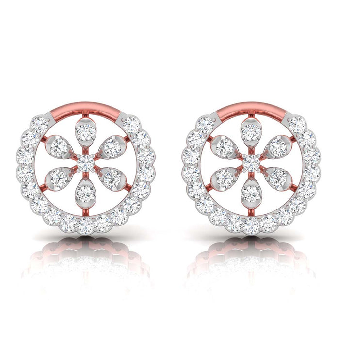 floral round diamond stud earrings in rose gold
