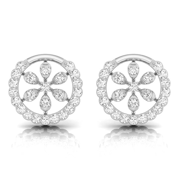floral round diamond stud earrings in white gold