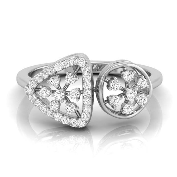 floral triangle circle diamond ring in white gold