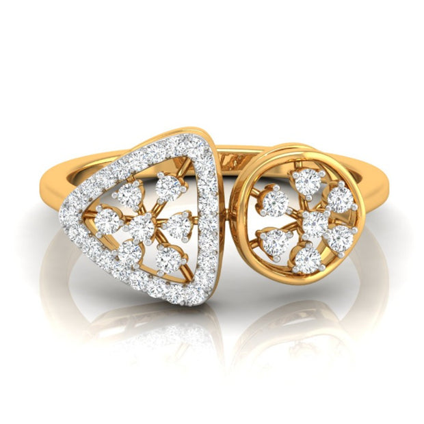 floral triangle circle diamond ring in yellow gold