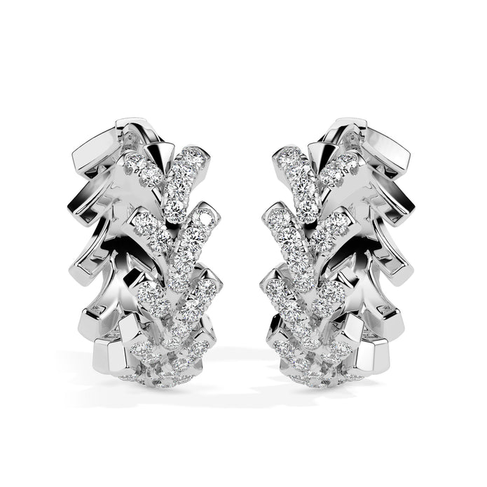 floral vine diamond hoop earrings in white gold