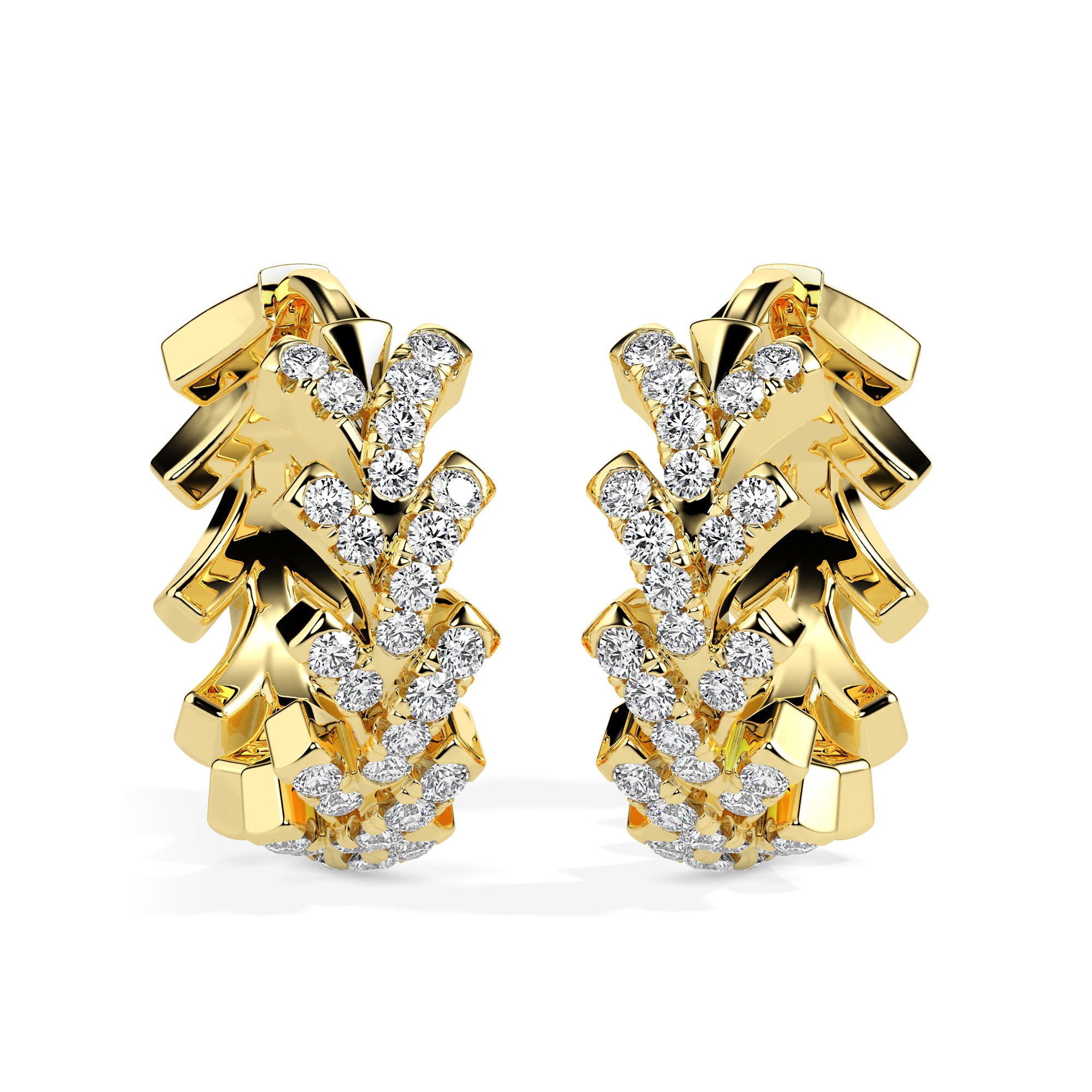 floral vine diamond hoop earrings in yellow gold