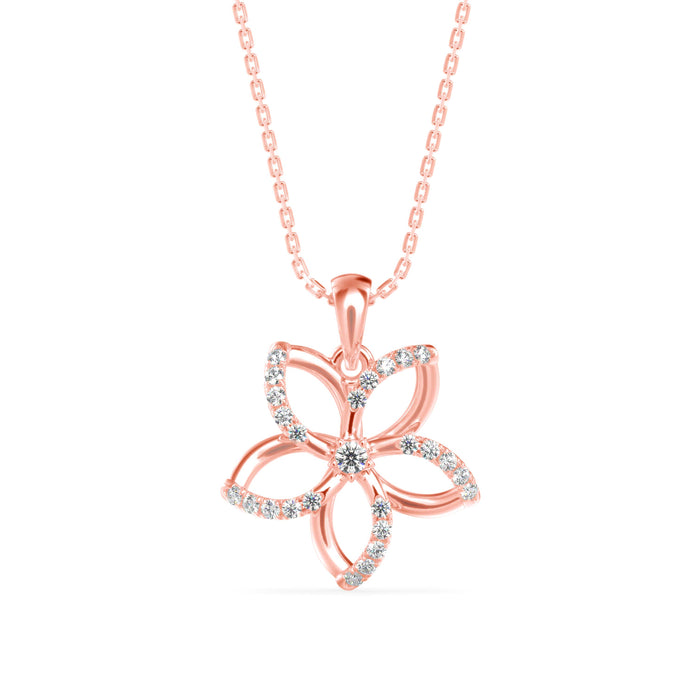flower shape prong diamond pendant necklace in rose gold